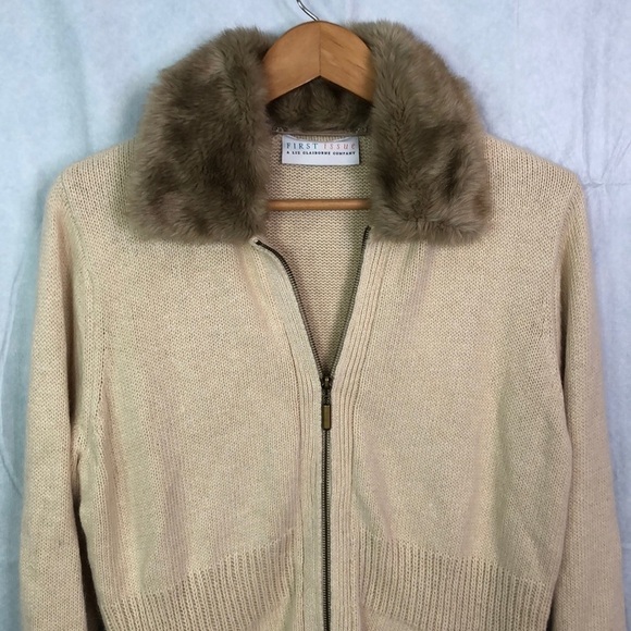 FIRST ISSUE A Liz Claiborne Cream Ramie/Angora Hair Sweater Size XL - Picture 3 of 12